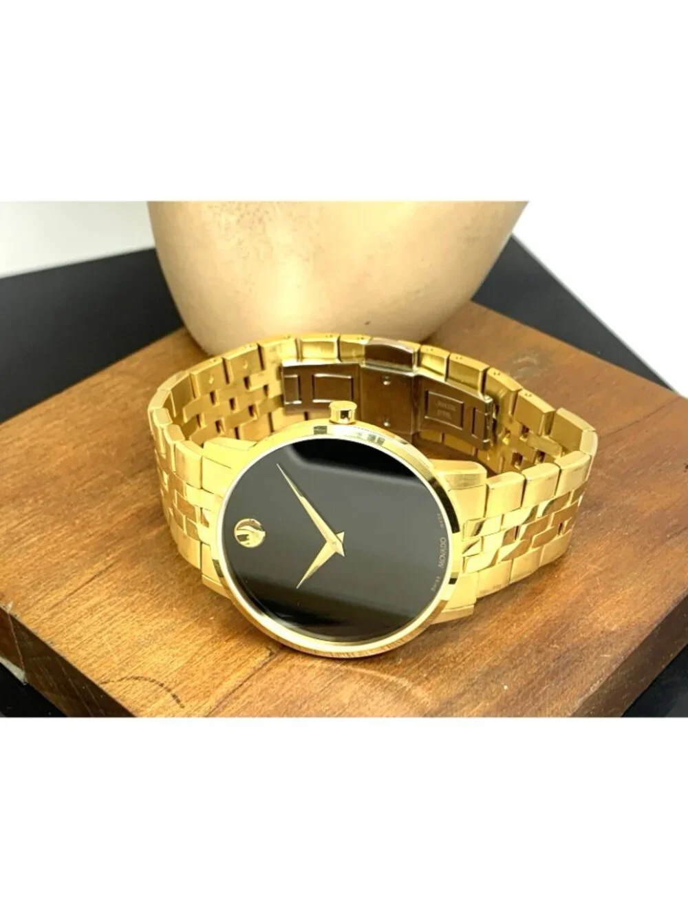 Movado Men's Watch 0607203 Museum Black Dial Swiss Quartz Gold Steel 40mm